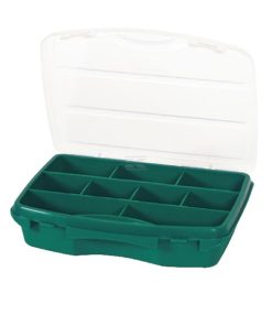 Caja de surtido con 9 compartimentos de polipropileno verde, 150 x 190 x 42 mm, nº 20-9, Tayg