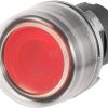 Pulsador luminoso con guarda, estable, rojo, capuchón caucho