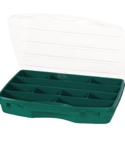 Caja de surtido con 10 compartimentos de polipropileno verde, 192 x 256 x 42 mm, nº 21-10, Tayg
