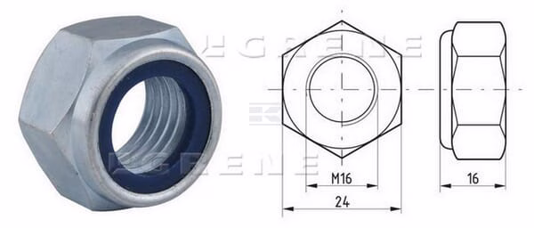 Tuerca hexagonal DIN985 M16x2.00 acero zincado 8.8, Kramp 2 Tuerca hexagonal DIN985 M16x2.00 acero zincado 8.8, Kramp