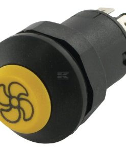 Pulsador, ventilador, redondo, amarillo