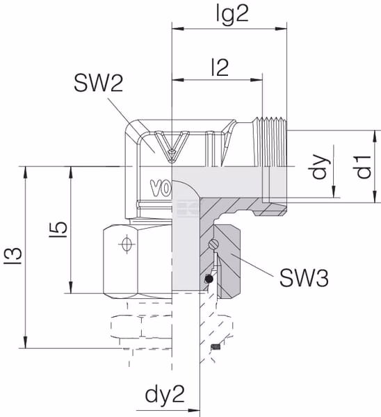 Codo giratorio 90° M45x2,0 35L 3 Codo giratorio 90° M45x2,0 35L