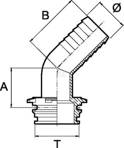 Racor para manguera T4F 45° 20mm