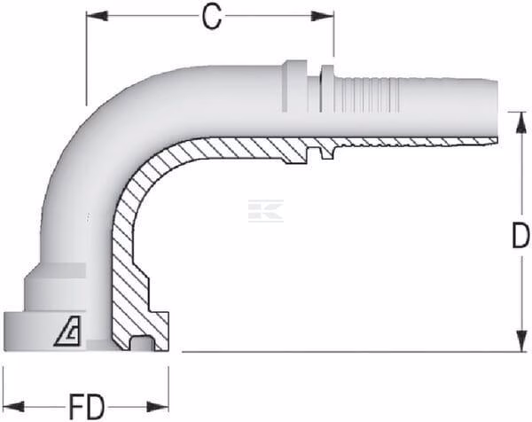 Racor para engastar con brida DN25 - 41,3 90° 2 Racor para engastar con brida DN25 - 41,3 90°