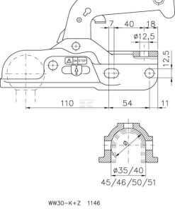 Enganche de bola 3000 kg Ø 35-51 mm