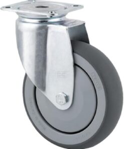 Rueda industrial giratoria en goma: Ø75 x 25 mm, placa soporte: 60 x 60 mm. Capacidad: 75 kg, Tente