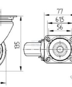 Rueda industrial giratoria en goma: Ø100 x 32 mm, placa soporte: 77 x 67 mm. Capacidad: 100 kg, Tente