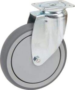 Rueda industrial giratoria en goma: Ø125 x 32 mm, placa soporte: 77 x 67 mm. Capacidad: 100 kg, Tente