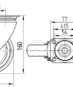 Rueda industrial giratoria en goma: Ø125 x 32 mm, placa soporte: 77 x 67 mm. Capacidad: 100 kg, Tente