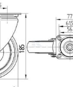 Rueda industrial giratoria en goma: Ø150 x 32 mm, placa soporte: 77 x 67 mm. Capacidad: 100 kg, Tente