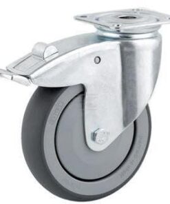 Rueda industrial giratoria en goma: Ø50 x 19 mm, placa soporte con freno: 60 x 60 mm. Capacidad: 40 kg, Tente