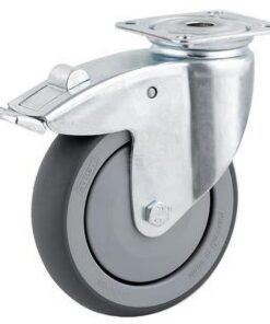Rueda industrial giratoria en goma: Ø75 x 25 mm, placa soporte con freno: 60 x 60 mm. Capacidad: 75 kg, Tente
