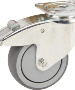 Rueda industrial giratoria en goma: Ø100 x 32 mm, placa soporte con freno: 77 x 67 mm. Capacidad: 100 kg, Tente
