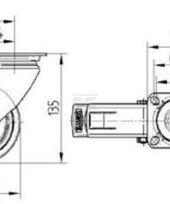 Rueda industrial giratoria en goma: Ø100 x 32 mm, placa soporte con freno: 77 x 67 mm. Capacidad: 100 kg, Tente
