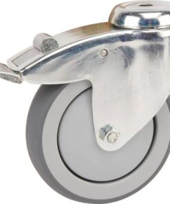 Rueda industrial giratoria en goma: Ø125 x 32 mm, orificio único para pasador con freno. Capacidad: 100 kg, Tente