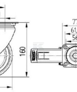 Rueda industrial giratoria en goma: Ø125 x 32 mm, placa soporte con freno: 77 x 67 mm. Capacidad: 100 kg, Tente