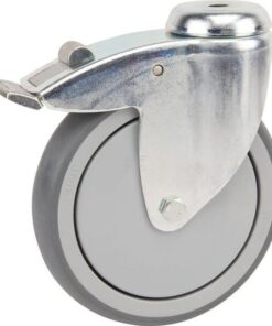 Rueda industrial giratoria en goma: Ø150 x 32 mm, orificio único para pasador con freno. Capacidad: 100 kg, Tente