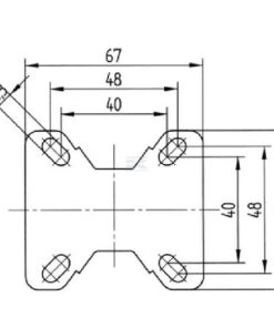 Rueda industrial fija en goma: Ø75 x 25 mm, placa de soporte: 67 x 60 mm. Capacidad: 75 kg, Tente