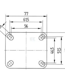 Rueda industrial fija en goma: Ø100 x 32 mm, placa de soporte: 77 x 67 mm. Capacidad: 100 kg, Tente