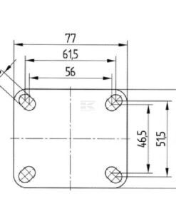 Rueda industrial fija en goma: Ø125 x 32 mm, placa de soporte: 77 x 67 mm. Capacidad: 100 kg, Tente