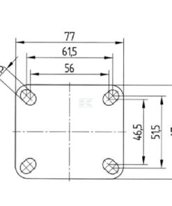 Rueda industrial fija en goma: Ø150 x 32 mm, placa de soporte: 77 x 67 mm. Capacidad: 100 kg, Tente
