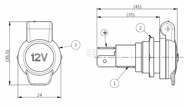 Toma de corriente de 2 polos, 12V