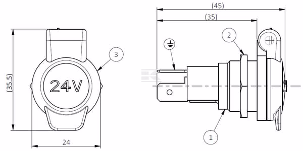 Toma de corriente bipolar 24V 3 Power socket 2-pole 24V