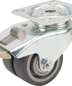 Rueda industrial giratoria en goma: Ø50 x 18 mm, placa soporte con freno: 60 x 60 mm. Capacidad: 60 kg, Tente