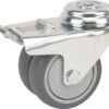 Rueda industrial giratoria en goma: Ø75 x 25 mm, orificio único para pasador con freno. Capacidad: 100 kg, Tente