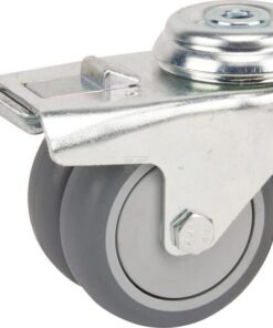 Rueda industrial giratoria en goma: Ø75 x 25 mm, orificio único para pasador con freno. Capacidad: 100 kg, Tente