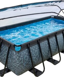 Piscina desmontable 4x2x1m piedra con cubierta