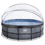Piscina desmontable ø 450x122 cm (12 v filtro de arena) gris piedra + cúpula