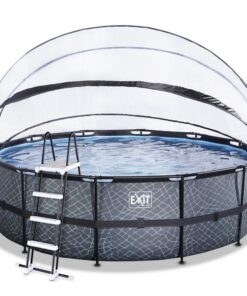 Piscina desmontable ø 450x122 cm (12 v filtro de arena) gris piedra + cúpula