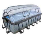 Piscina desmontable 540x250x122cm (filtro de arena 12v) gris piedra con cúpula