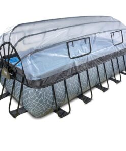 Piscina desmontable 540x250x122cm (filtro de arena 12v) gris piedra con cúpula