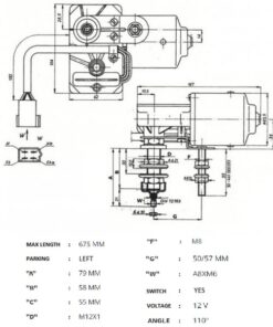 Motor limpiaparabrisas 12 V 110° Ø8 mm con interruptor