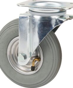 Rueda industrial giratoria en goma: Ø200 x 50 mm, placa soporte: 137 x 105 mm. Capacidad: 75 kg, Tente
