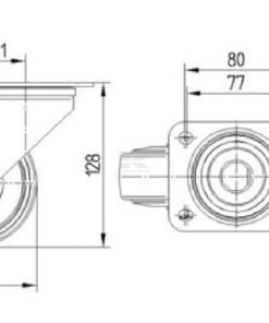 Rueda industrial giratoria en goma: Ø100 x 30 mm, placa soporte: 105 x 85 mm. Capacidad: 70 kg, Tente