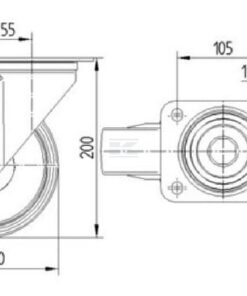 Rueda industrial giratoria en goma: Ø160 x 40 mm, placa soporte: 137 x 105 mm. Capacidad: 135 kg, Tente