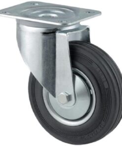 Rueda industrial giratoria en goma: Ø200 x 50 mm, placa soporte: 137 x 105 mm. Capacidad: 205 kg, Tente