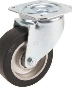 Rueda industrial giratoria en goma: Ø100 x 40 mm, placa soporte: 105 x 85 mm. Capacidad: 200 kg, Tente