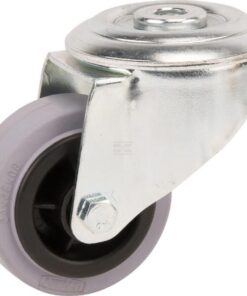 Rueda industrial giratoria en goma: Ø80 x 35 mm, orificio único para pasador. Capacidad: 70 kg, Tente