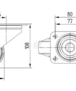 Rueda industrial giratoria en goma: Ø80 x 35 mm, placa soporte: 105 x 85 mm. Capacidad: 70 kg, Tente