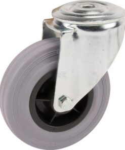 Rueda industrial giratoria en goma: Ø100 x 35 mm, orificio único para pasador. Capacidad: 75 kg, Tente