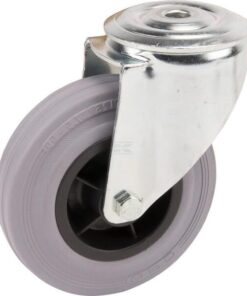 Rueda industrial giratoria en goma: Ø125 x 37 mm, orificio único para pasador. Capacidad: 100 kg, Tente