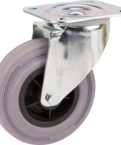 Rueda industrial giratoria en goma: Ø125 x 37 mm, placa soporte: 105 x 85 mm. Capacidad: 100 kg, Tente