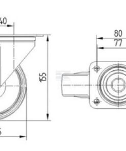 Rueda industrial giratoria en goma: Ø125 x 37 mm, placa soporte: 105 x 85 mm. Capacidad: 100 kg, Tente