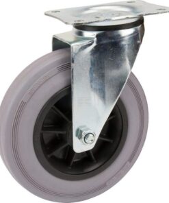 Rueda industrial giratoria en goma: Ø200 x 50 mm, placa soporte: 137 x 105 mm. Capacidad: 205 kg, Tente