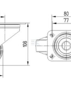 Rueda industrial giratoria en poliuretano: Ø80 x 32 mm, placa de soporte: 105 x 85 mm. Capacidad: 100 kg, Tente