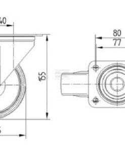 Rueda industrial giratoria en poliuretano: Ø125 x 32 mm, placa soporte: 105 x 85 mm. Capacidad: 200 kg, Tente